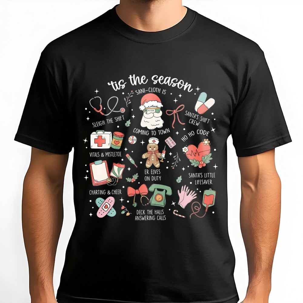 Healthcare Holiday Graphic Tee, Humorous Nurse Christmas Shirt, RN LPN Medical Staff Xmas Shirt, Nursing Student Christmas T-