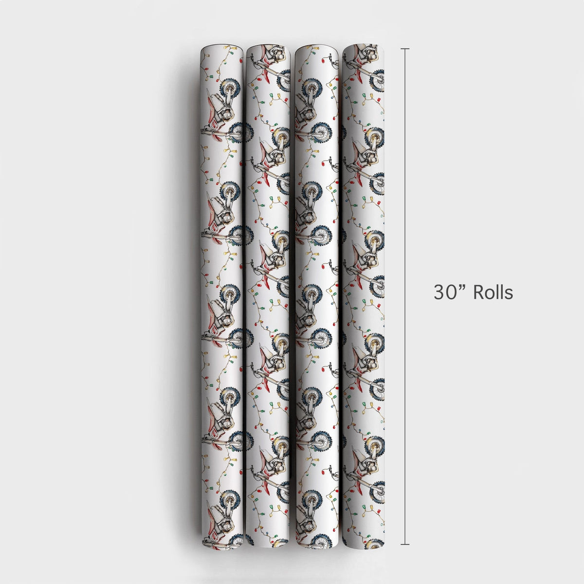 Dirt Bike Holiday Gift Wrap Roll, Motocross Christmas Wrapping Paper, Christmas Lights Dirt Biker Present Paper, Racing Theme