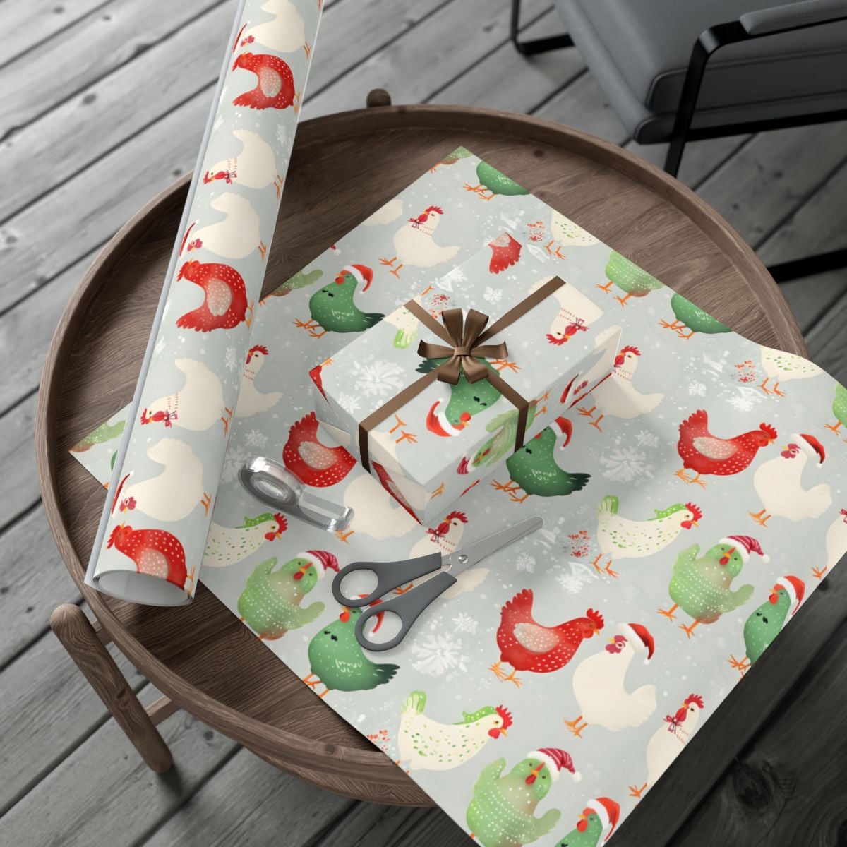 Farmhouse Poultry Gift Wrap, Christmas Chicken Wrapping Paper, Adorable Hen Holiday Wrapping Paper, Farm Animal Gift Wrap