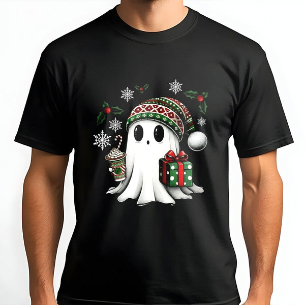 Spooky Holiday Graphic Tee, Adorable Ghost Christmas Shirt, Retro Christmas Ghost T-Shirt, Festive Winter Graphic Shirt, Ador