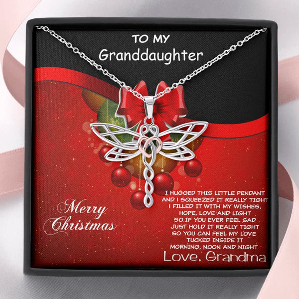 Two Tone Heart Pendant Necklace, Dragonfly Necklace for Granddaughter, Stainless Steel Dragonfly Necklace, Merry Christmas Pr