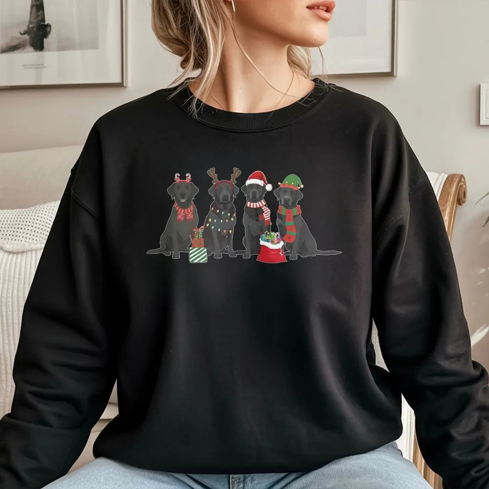 Festive Labrador Retriever Sweatshirt, Christmas Black Lab Sweatshirt, Holiday Dog Lover Sweatshirt, Adorable Xmas Dog Graphi