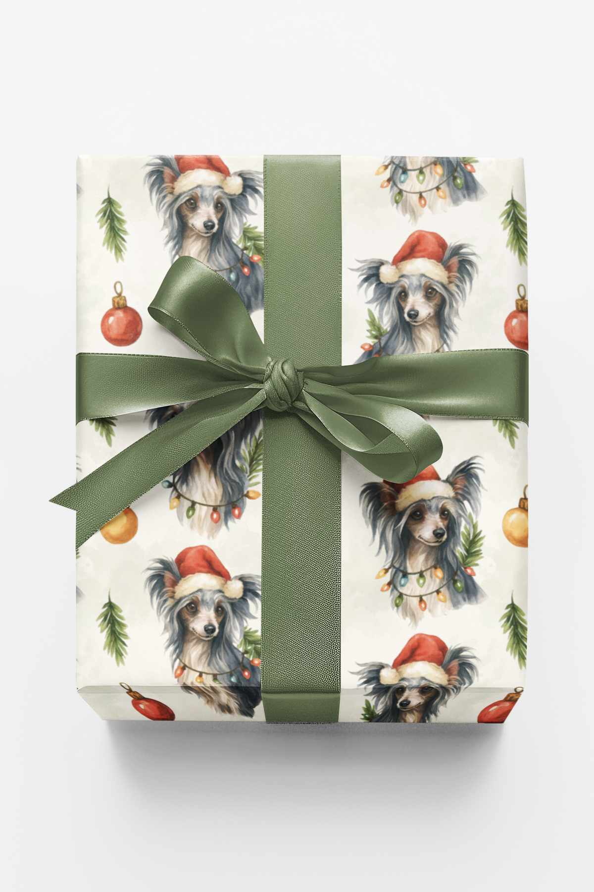 Santa Dog Gift Wrap, Chinese Crested Christmas Wrapping Paper, Chinese Crested Holiday Wrapping Paper, Dog Lover Xmas Present