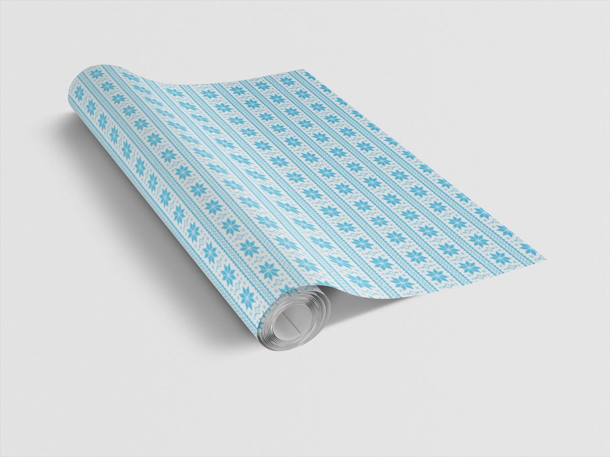 Nordic Knit Gift Wrap, Scandinavian Snowflake Wrapping Paper, Blue Winter Holiday Paper Roll, Christmas Gift Wrap, Comfy Xmas