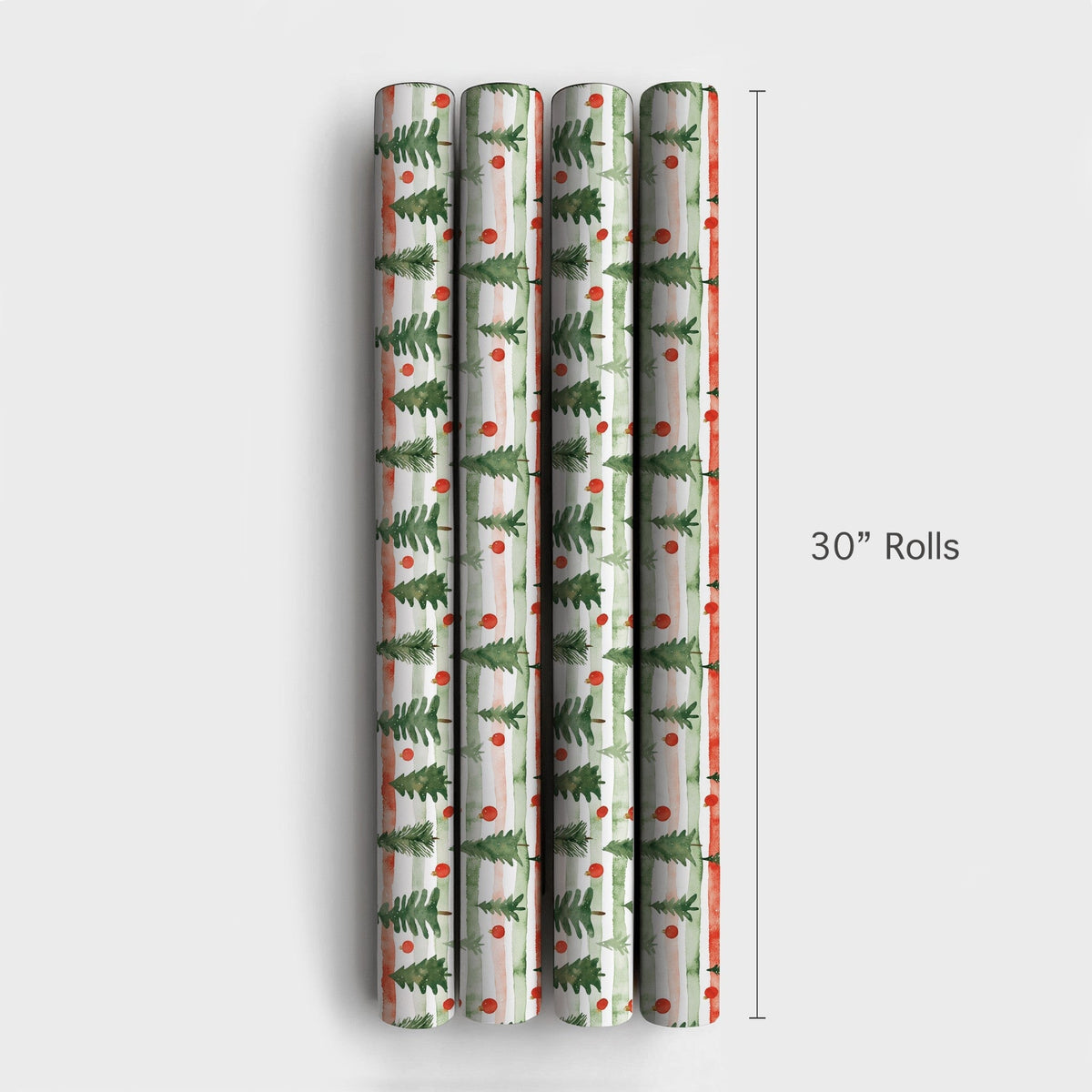 Striped Pine Tree Gift Wrap, Watercolor Christmas Tree Wrapping Paper, Red Green Holiday Wrapping Paper, Festive Winter Prese