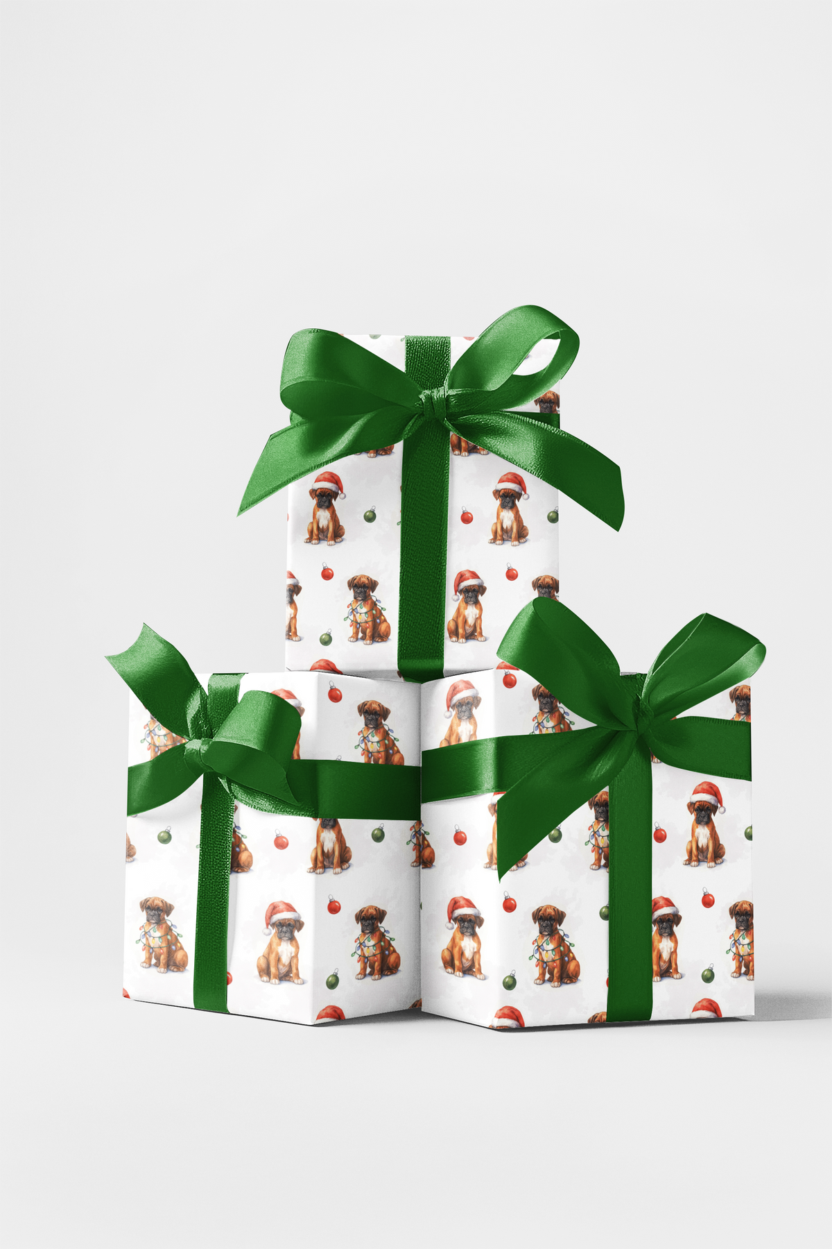 Boxer Dog Holiday Gift Wrap, Boxer Christmas Wrapping Paper, Adorable Santa Puppy Wrapping Paper, Dog Lover Xmas Present Pape