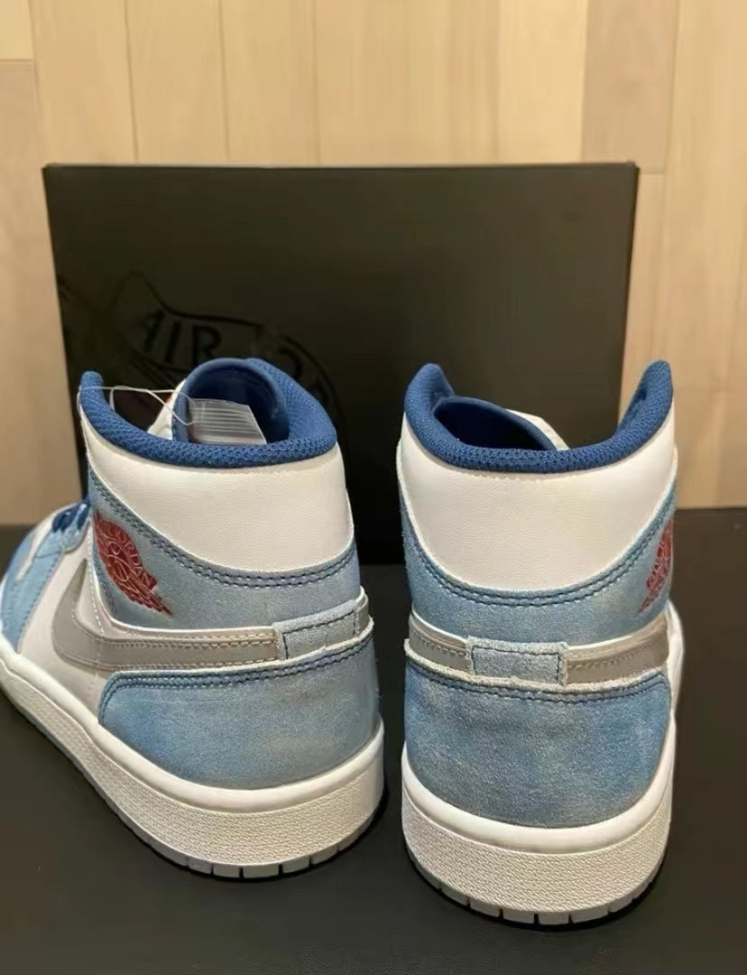 Mid Top Sneakers, Blue White Colorway, Lace Up Design, Casual Gift for Sneaker Fans