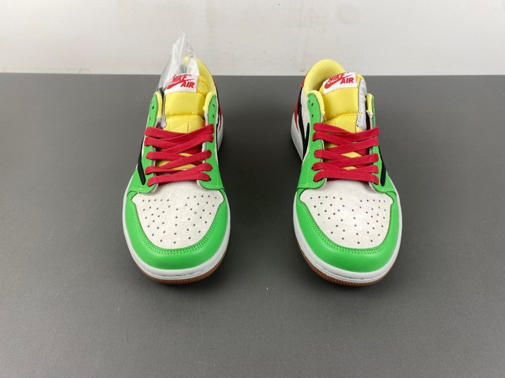 Low Top Sneakers, White Black Green Yellow Colorway, Reverse Hook Design, Lace Up Design, Casual Gift for Sneaker Fans