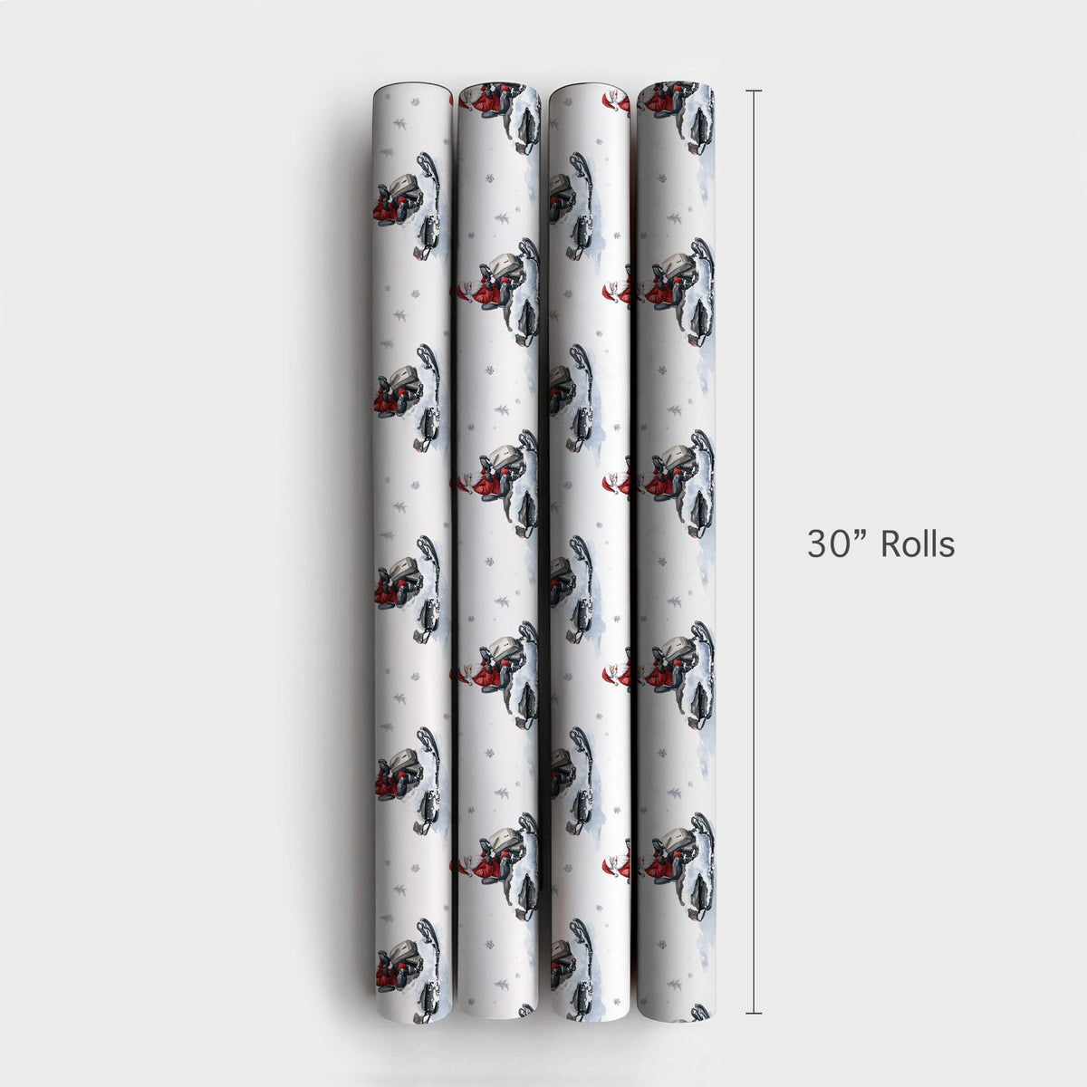 Snowflake Watercolor Gift Wrap, Snowmobile Santa Claus Wrapping Paper, Winter Sports Christmas Wrapping Paper, Holiday Presen