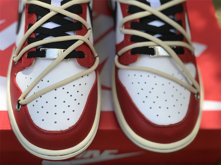 Low Top Sneakers, Red Cream Colorway, Lace Up Design, Casual Gift for Sneaker Fans