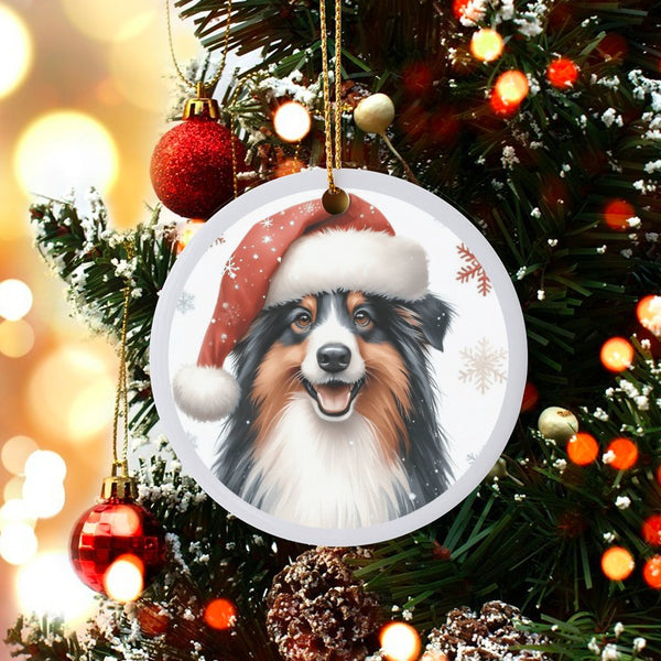 Santa Hat Aussie Dog Ornament, Australian Shepherd Christmas Ornament, Adorable Australian Shepherd Ornament, Holiday Tree De
