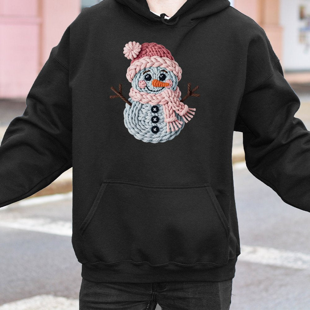 Knitted Yarn Snowman Sweatshirt, Adorable Snowman Hoodie, Winter Holiday Snowman Pullover, Comfy Christmas Hooded Sweatshirt,