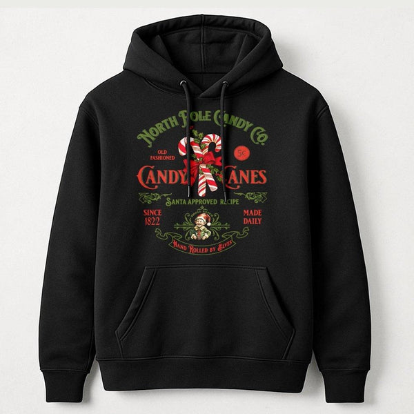 North Pole Christmas Sweatshirt, Retro Candy Cane Hoodie, Adorable Vintage Xmas Holiday Pullover, Festive Winter Hooded Sweat