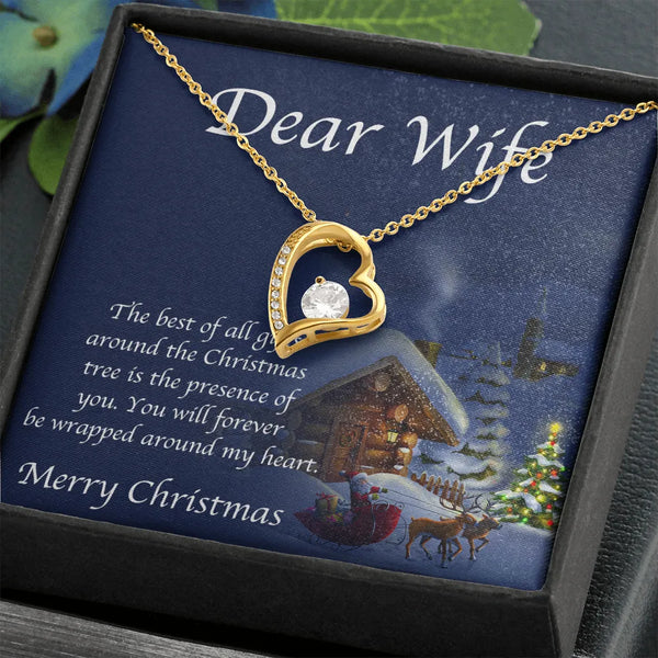 Christmas Wife Necklace, Forever Love Heart Necklace, 14K White Gold Finish Pendant Necklace, Romantic Holiday Jewelry, Prese
