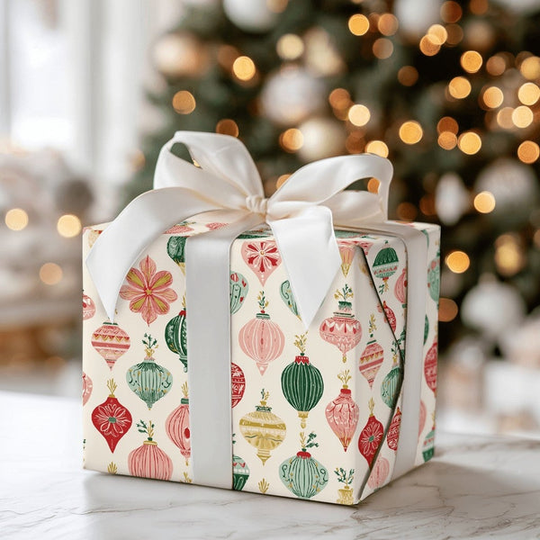 Retro Holiday Gift Wrap, Vintage Ornament Christmas Wrapping Paper, Nostalgic Present Wrap, Baubles Pattern Wrapping Paper, X