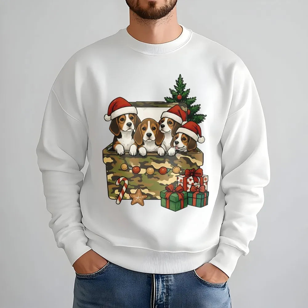 Puppies in Holiday Gift Box Crewneck, Christmas Beagle Sweatshirt, Adorable Dog Xmas Sweatshirt, Festive Puppy Sweater, Dog L