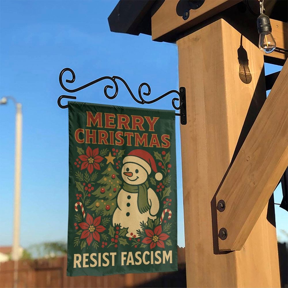 Festive Snowman Christmas Garden Flag, Resist Fascism Garden Flag, Winter Holiday Yard Flag, Double Sided Lawn Banner, Activi
