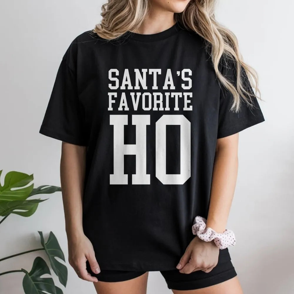 Humorous Christmas Party Shirt, Santas Favorite Ho T-Shirt, Sarcastic Naughty List Tee, Retro Holiday Graphic T-Shirt, Humor 