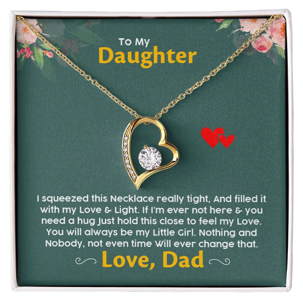 Forever Love Heart Pendant Necklace, Daughter Necklace from Dad, 14K White Gold Finish Jewelry Necklace, Birthday Christmas P