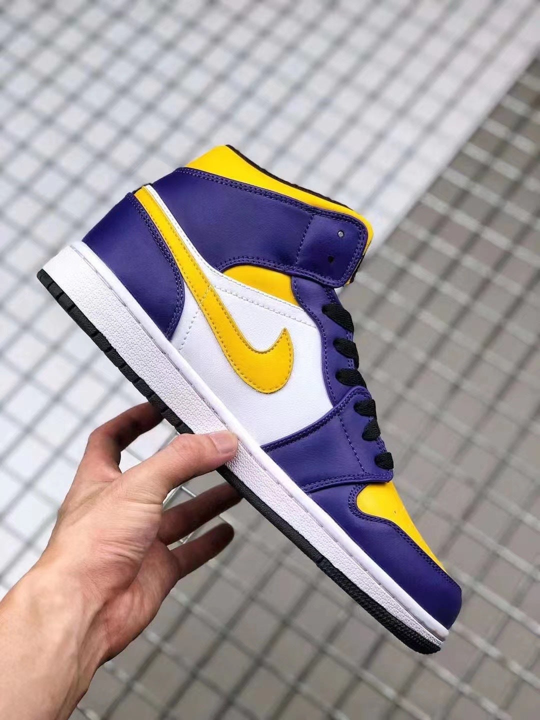 Mid Top Sneakers, White Purple Yellow Colorway, Lace Up Design, Casual Gift for Sneaker Fans
