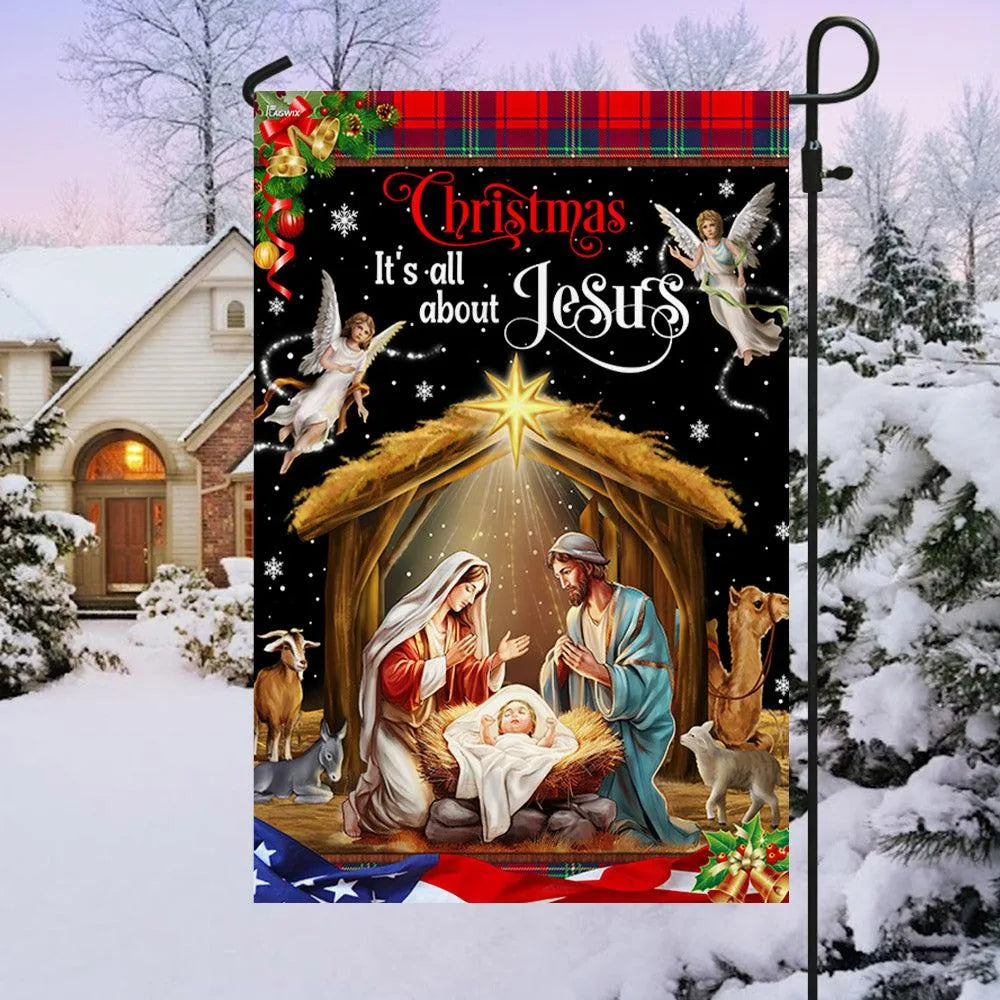 Its All About Jesus Holy Family Yard Flag, Christmas Nativity Garden Flag, Christian Holiday Outdoor Flag, Double-Sided Relig