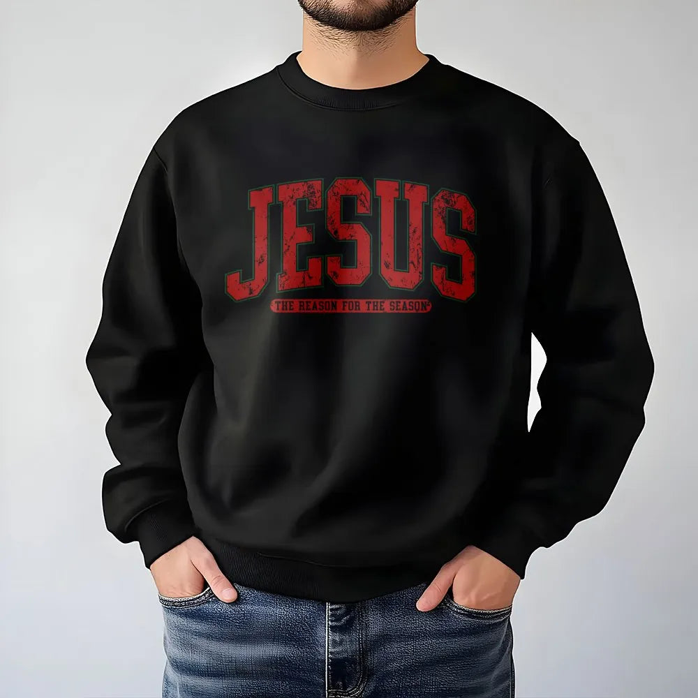 Christian Christmas Crewneck, Jesus Is the Reason for the Season Sweatshirt, Distressed Varsity Holiday Sweater, Faith Winter