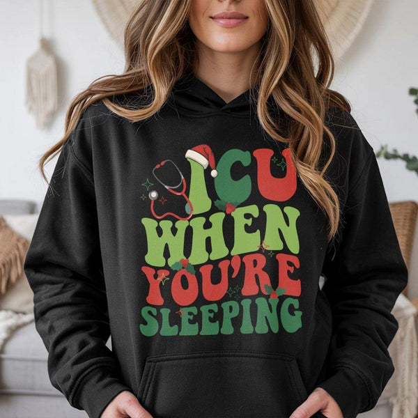 Holiday Stethoscope Nurse Hoodie, ICU Nurse Christmas Hoodie, Humorous RN Medical Sweatshirt, Winter Healthcare Hoodie, Chris