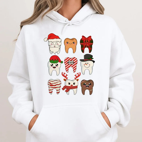 Humorous Dental Hygienist Holiday Sweatshirt, Christmas Teeth Hoodie, Dentist Office Pullover Hoodie, Dental Assistant Adorab