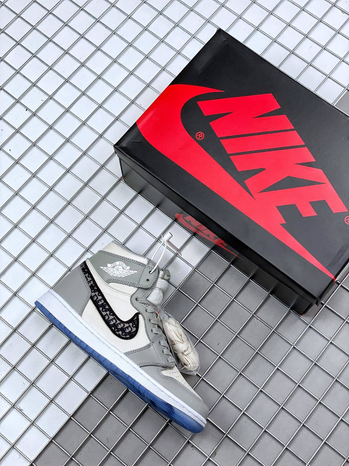 High Top Sneakers, Gray White Colorway, Lace Up Design, Casual Gift for Sneaker Fans