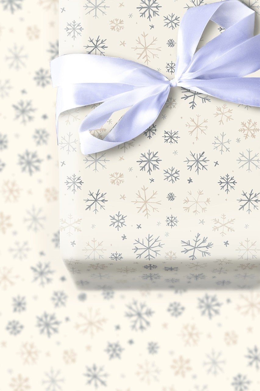 Neutral Winter Gift Wrap, Muted Snowflake Wrapping Paper, Minimalist Blue Beige Wrapping Paper, Elegant Christmas Holiday Wra