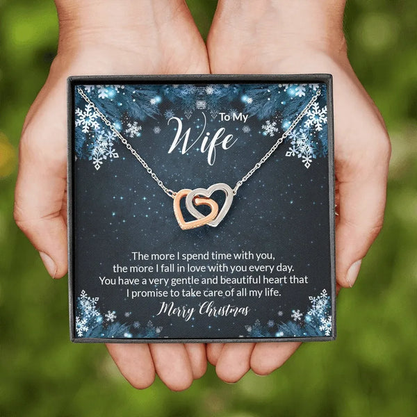 Double Heart Pendant Necklace, Wife Interlocking Hearts Necklace, Surgical Steel Jewelry, Romantic Christmas Anniversary Pres