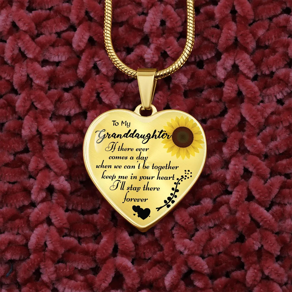 Grandma to Granddaughter Sunflower Pendant, To My Granddaughter Heart Necklace, Steel Heart Necklace, Birthday Christmas Pres