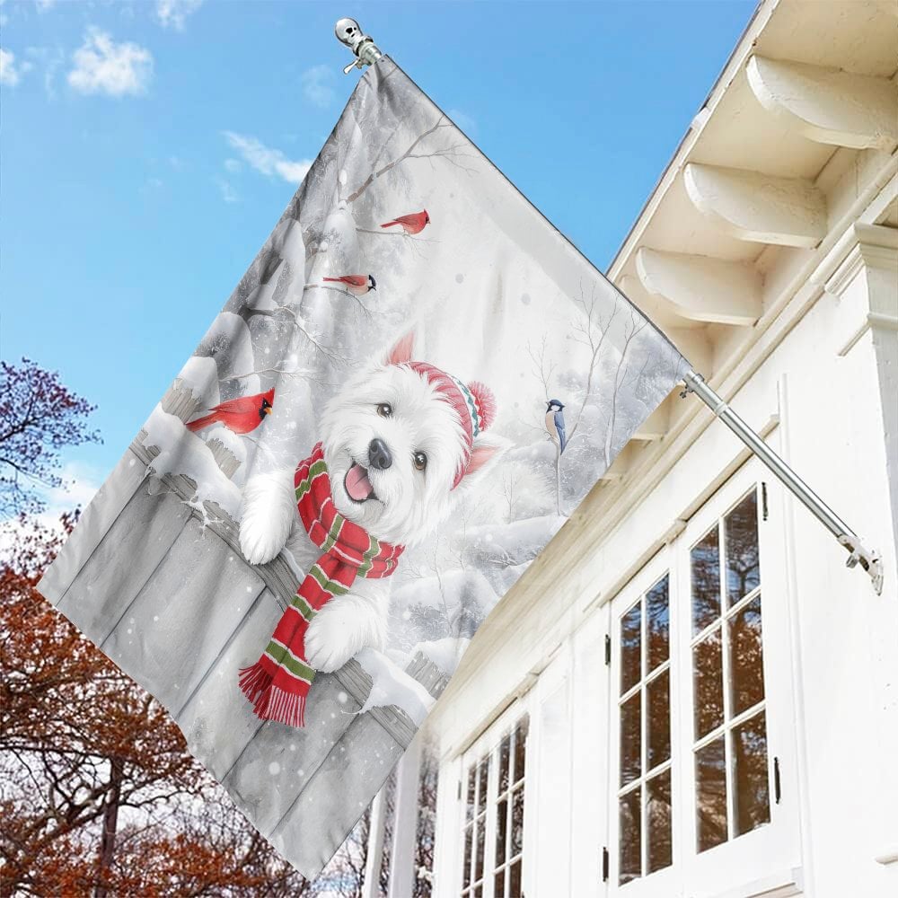 Winter Cardinal House Flag, Westie Dog House Flag, Christmas Dog House Flag, Snow Scene Garden Flag, Dog Lover Holiday Yard B