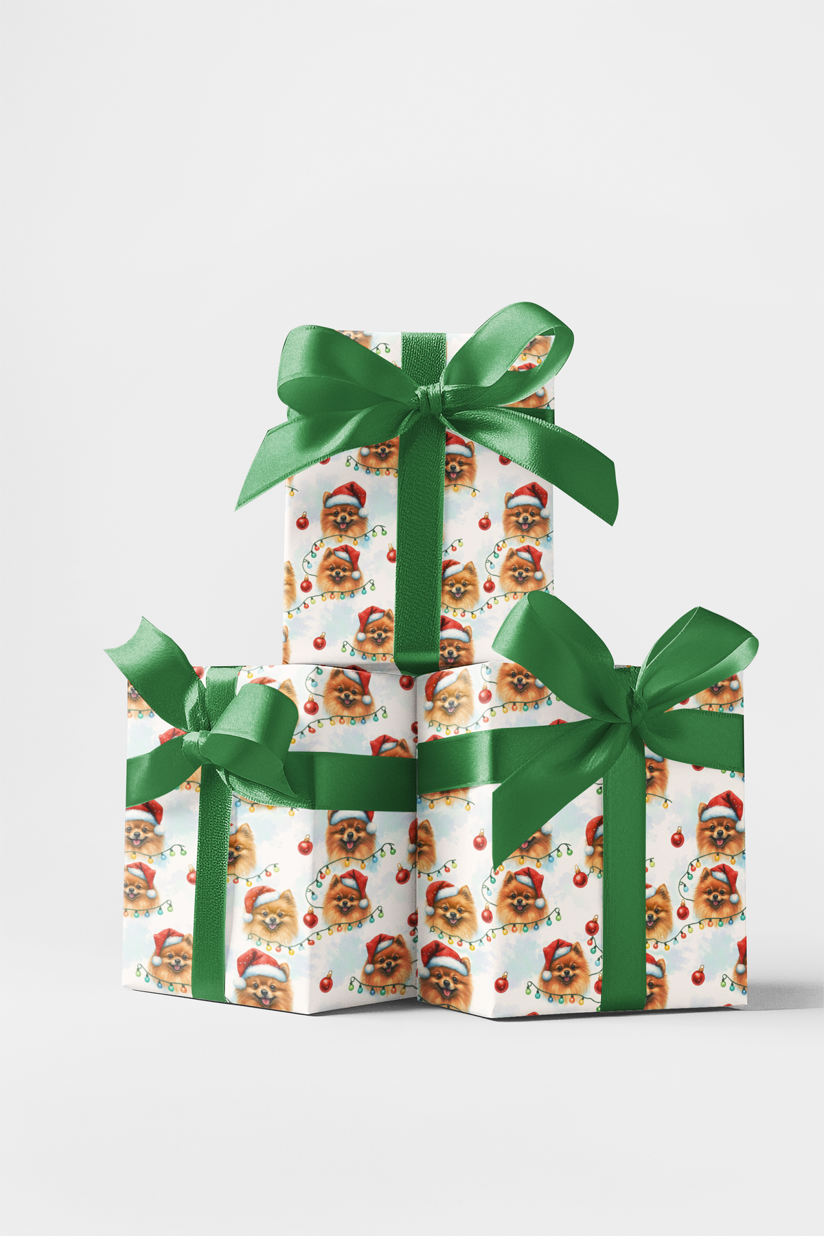 Santa Dog Gift Wrap, Pomeranian Christmas Wrapping Paper, Adorable Watercolor Pom Present Wrap, Holiday Pet Lover Present Pac
