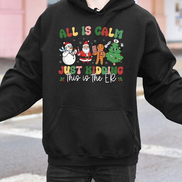 Emergency Room Holiday Hooded Sweatshirt, Humorous ER Nurse Christmas Hoodie, Medical Staff Pullover, Doctor Xmas Graphic Hoo