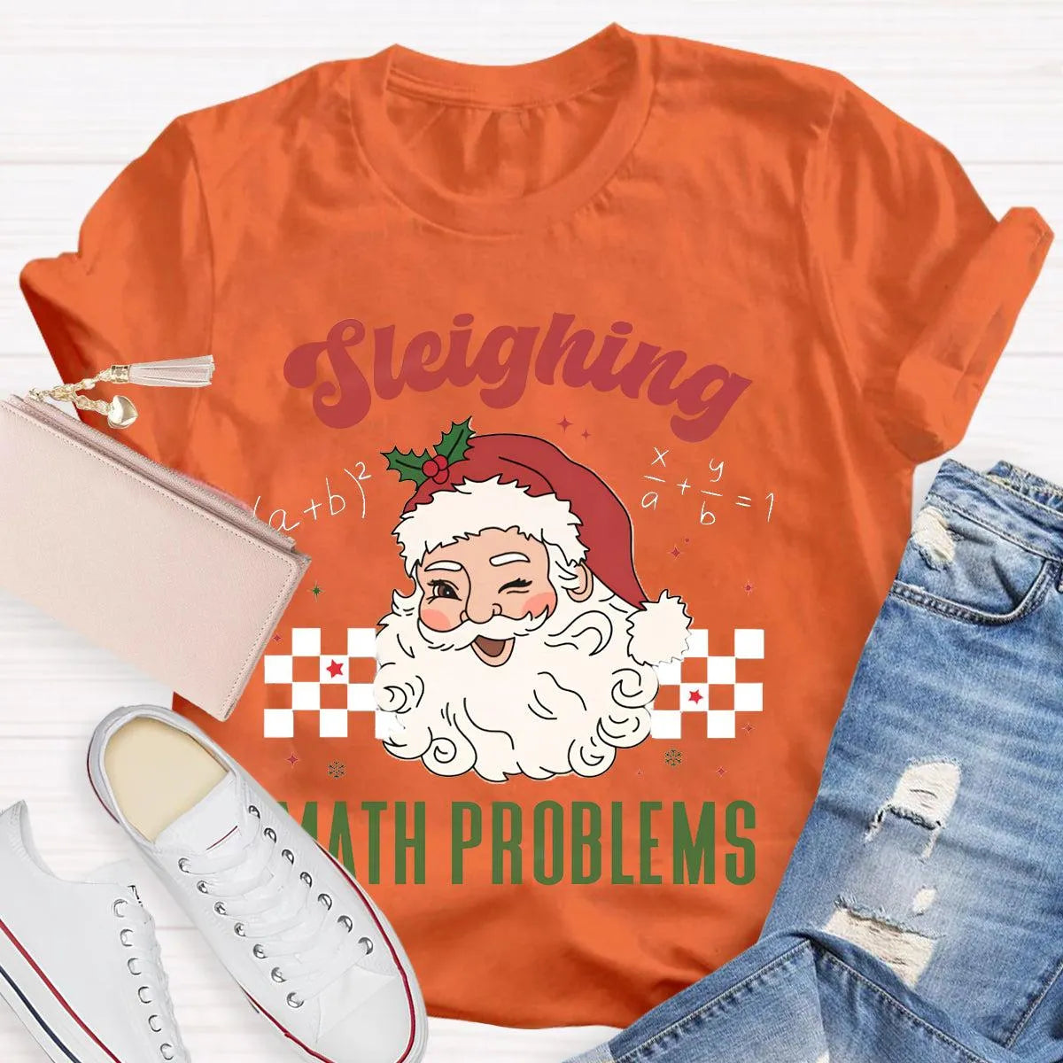 Humorous Math Teacher Holiday Graphic Tee, Sleighing Math Problems Christmas Shirt, Festive STEM Christmas T-Shirt, Winter Ma