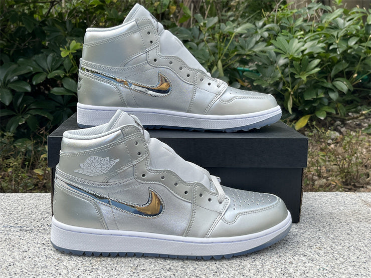 High Top Golf Shoes, White Silver Colorway, Lace Up Design, Casual Gift for Shoe Lovers