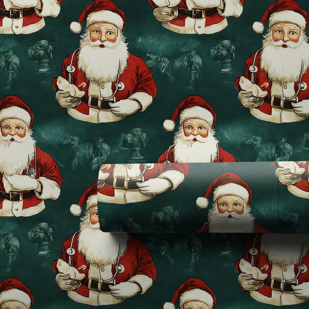 Medical Christmas Gift Wrap, Doctor Santa Wrapping Paper, Nurse Stethoscope Holiday Wrapping Paper, Healthcare Worker Wrappin
