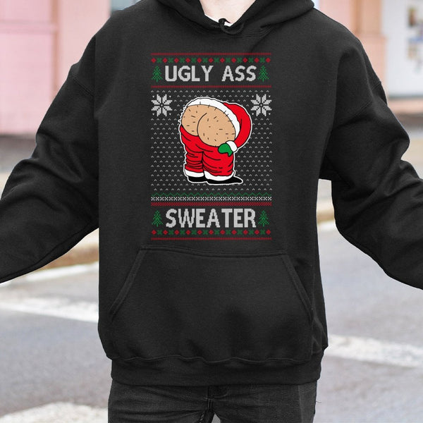 Humorous Santa Mooning Graphic Sweatshirt, Ugly Christmas Hoodie, Naughty Xmas Party Pullover, Humor Holiday Winter Present