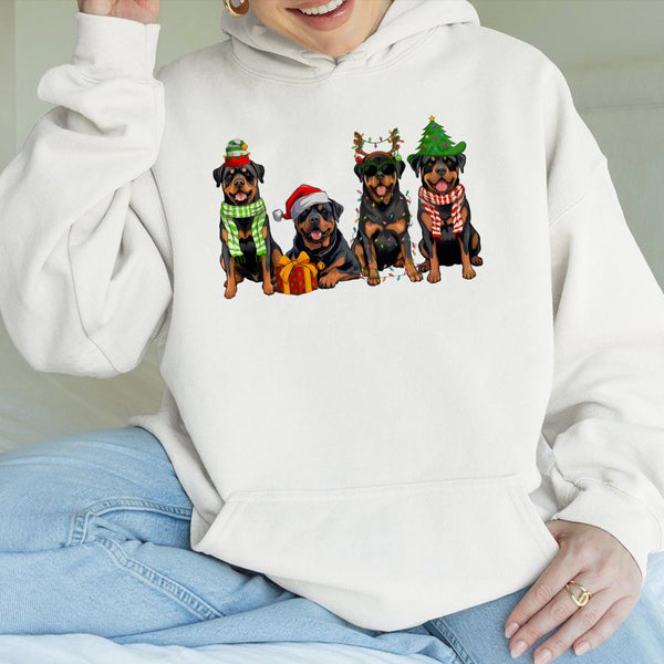Festive Dog Lover Sweatshirt, Rottweiler Christmas Hoodie, Adorable Xmas Rottie Hoodie, Holiday Pet Owner Pullover, Dog Lover