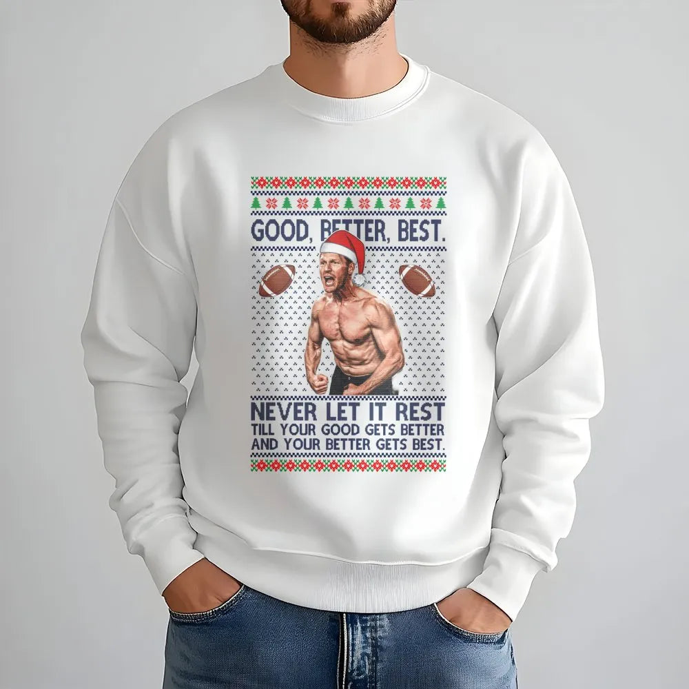 Humorous Holiday Football Crewneck, Football Player Ugly Christmas Sweatshirt, Motivational Quote Football Pullover, Sports F