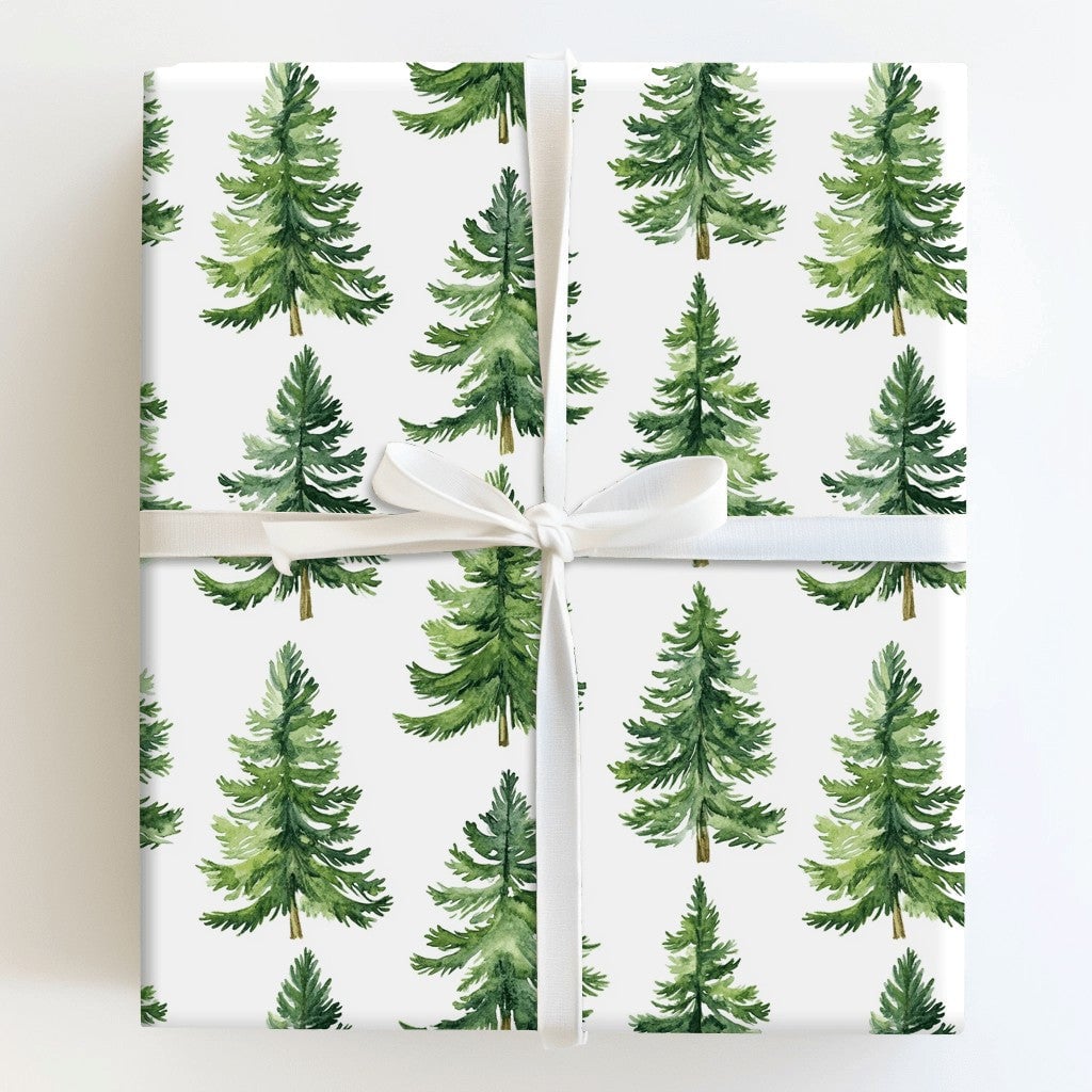 Rustic Woodland Gift Wrap, Watercolor Pine Tree Wrapping Paper, Evergreen Forest Wrapping Paper, Winter Holiday Christmas Gif
