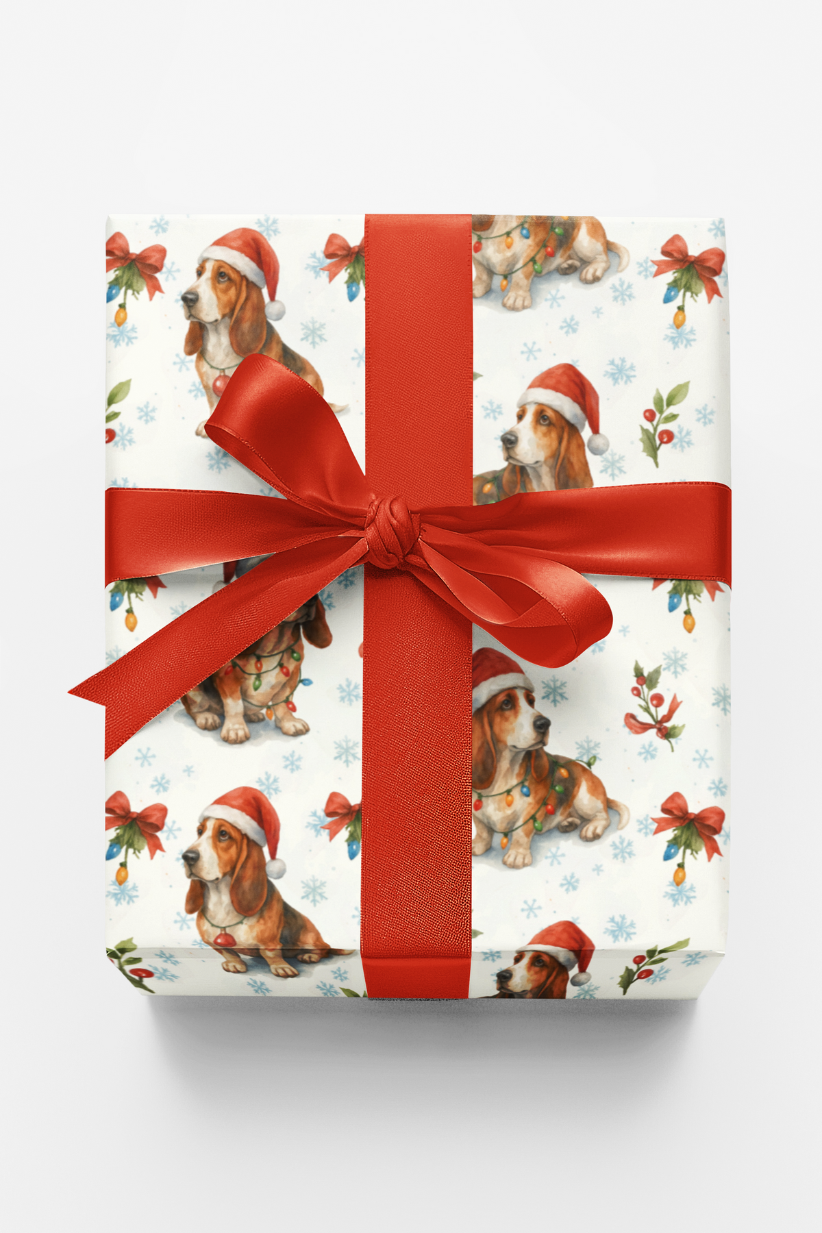 Basset Hound Dog Holiday Gift Wrap, Basset Hound Christmas Wrapping Paper, Santa Dog Festive Wrapping Paper, Dog Lover Xmas P