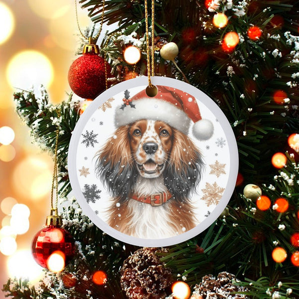Santa Hat Dog Ceramic Ornament, Cocker Spaniel Christmas Ornament, Adorable Puppy Holiday Ornament, Xmas Tree Decor, Pet Love