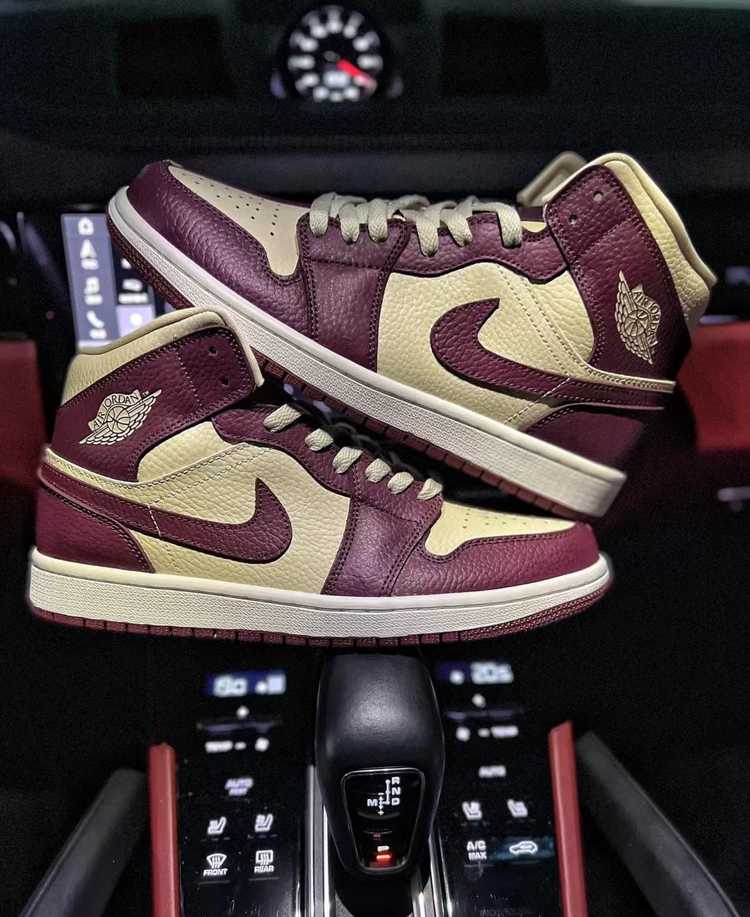 Mid Top Sneakers, Burgundy Khaki Colorway, Mismatched Colorway, Lace Up Design, Casual Gift for Sneaker Fans