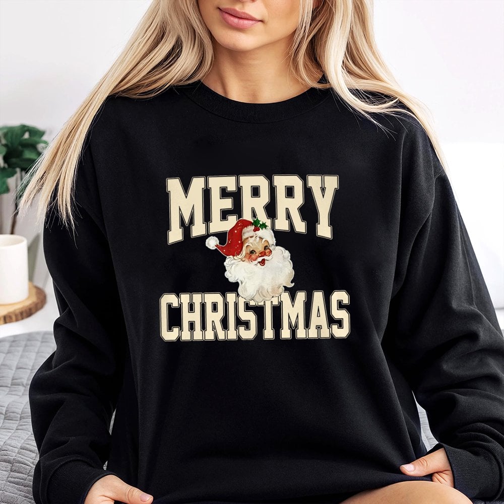 Retro St Nick Graphic Sweater, Vintage Merry Christmas Santa Sweatshirt, Nostalgic Holiday Crewneck, Winter Season Pullover P