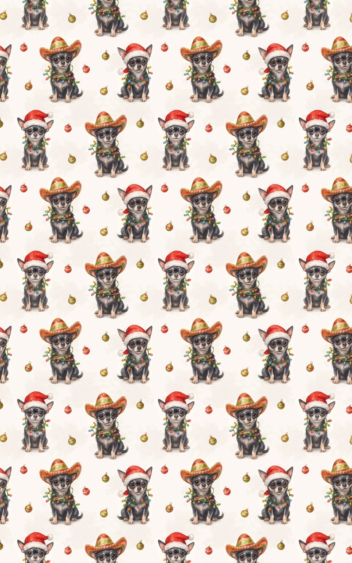 Dog Holiday Gift Wrap, Chihuahua Christmas Wrapping Paper, Santa Hat Sombrero Dog Paper, Pet Lover Gift Wrap, Christmas Wrapp