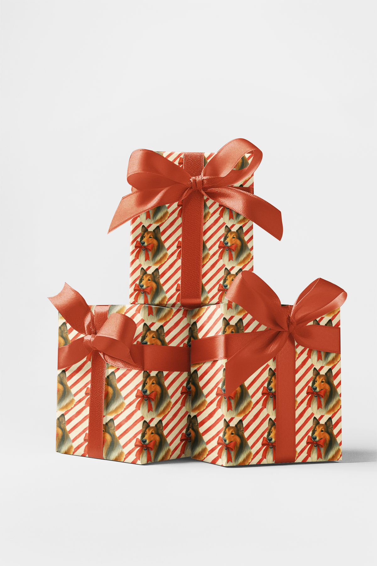 Candy Cane Puppy Gift Wrap, Collie Dog Christmas Wrapping Paper, Holiday Striped Dog Wrapping Paper, Festive Winter Gift Wrap