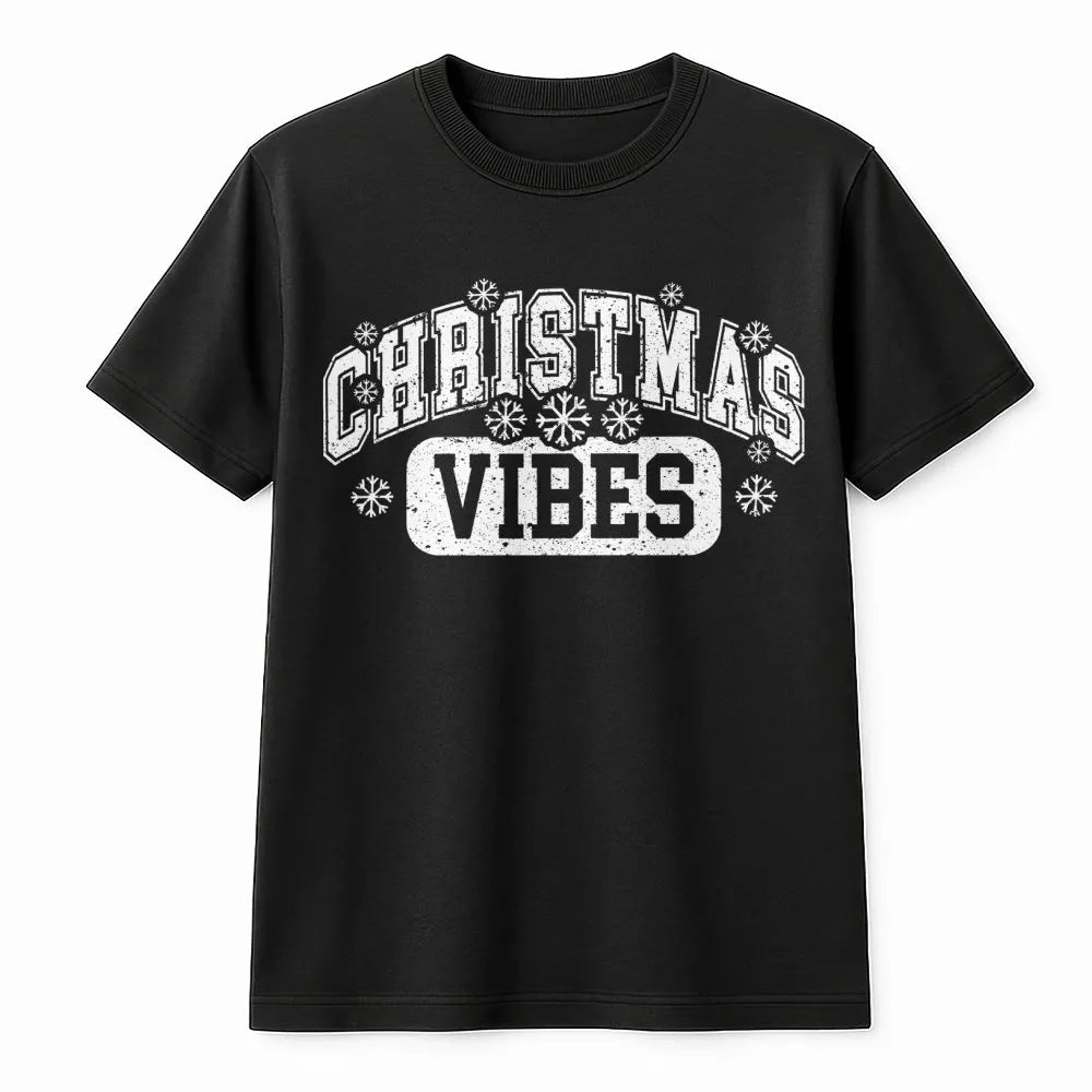Retro Varsity Snowflake Shirt, Christmas Vibes T-Shirt, Adorable Holiday Graphic Tee, Festive Winter Christmas Tee, Holiday S