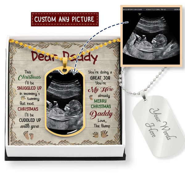 Personalized Baby Photo Pendant, Custom Ultrasound Dog Tag Necklace, Stainless Steel Jewelry, First Christmas Present for Dad